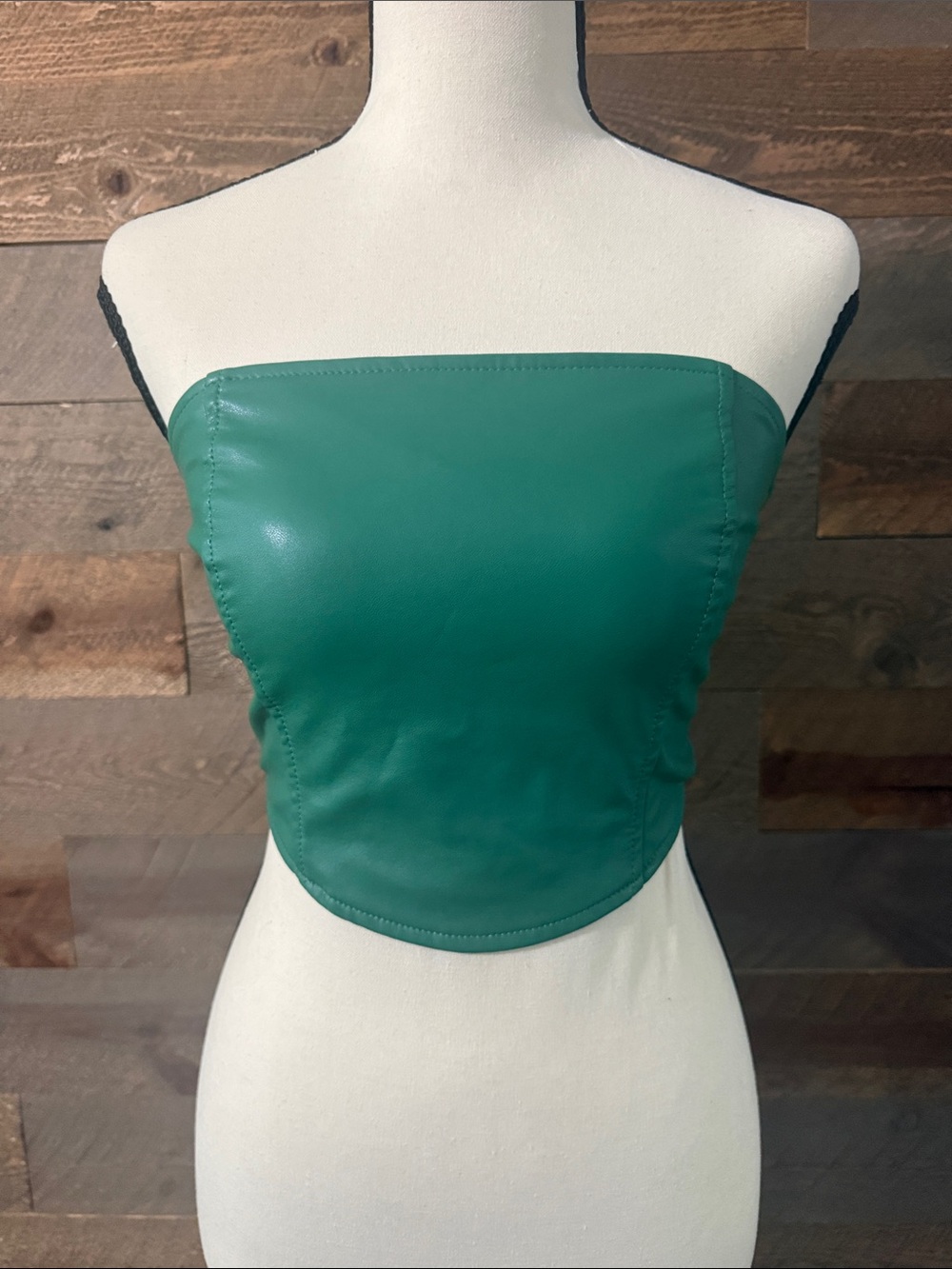 Kendall & Kylie Emerald Green Faux Leather Strapless Tube Top XS